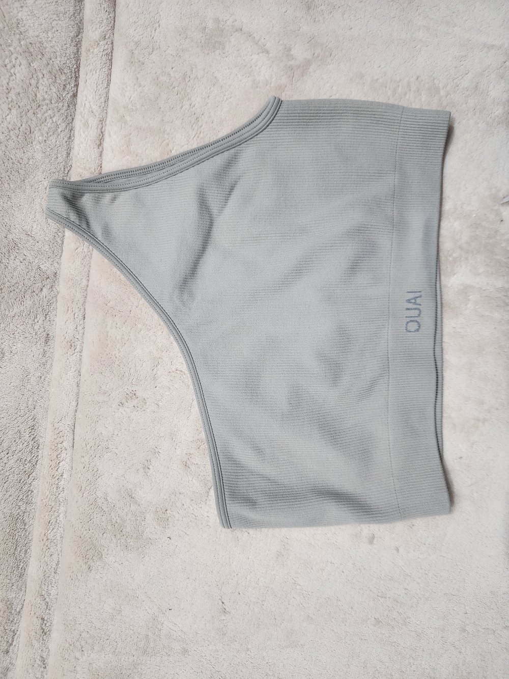 Quai X SET Active Tank Top Gray Ribbed Microfiber  One-Shoulder Crop Top